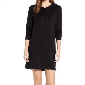Lou & Grey hooded long sleeve shirt dress | black | small